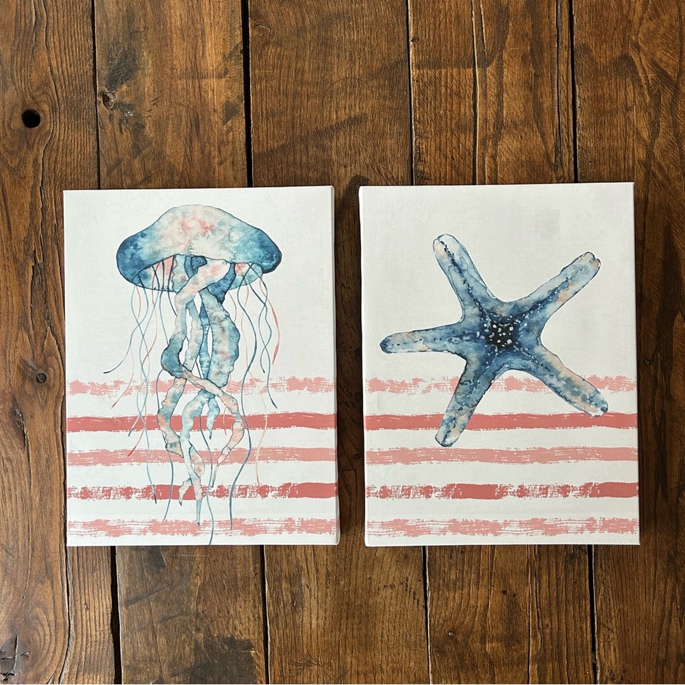 2 piece wall art set each 12” x 16” beach sea ocean
